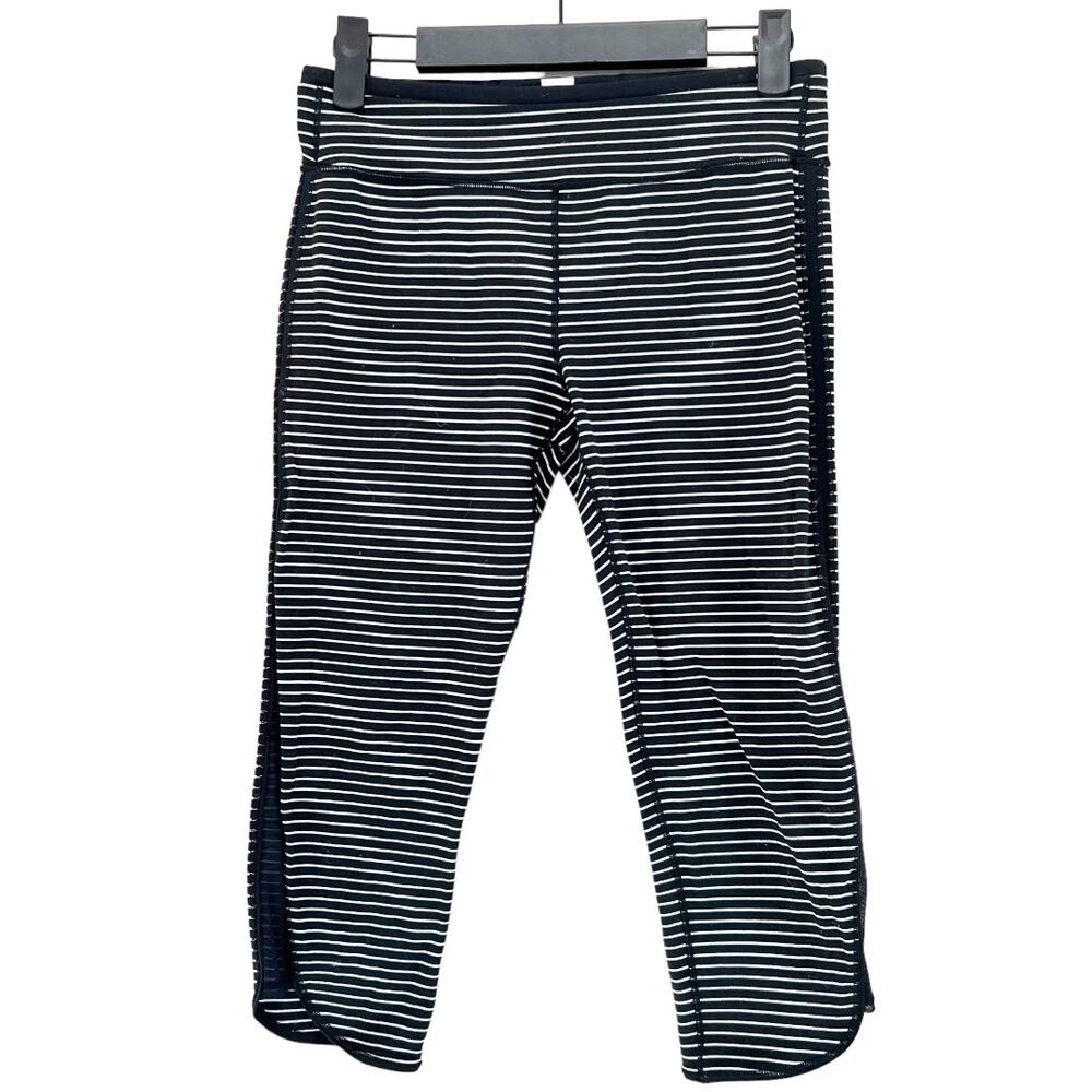 Ivivva by Lululemon Girls Rythmic Striped Mesh Insert Crop Leggings Size 14